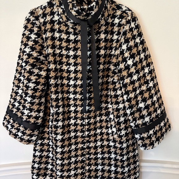 Black, White & Tan Houndstooth Coat Dress | Elegant, Timeless & Chic - Picture 7 of 9